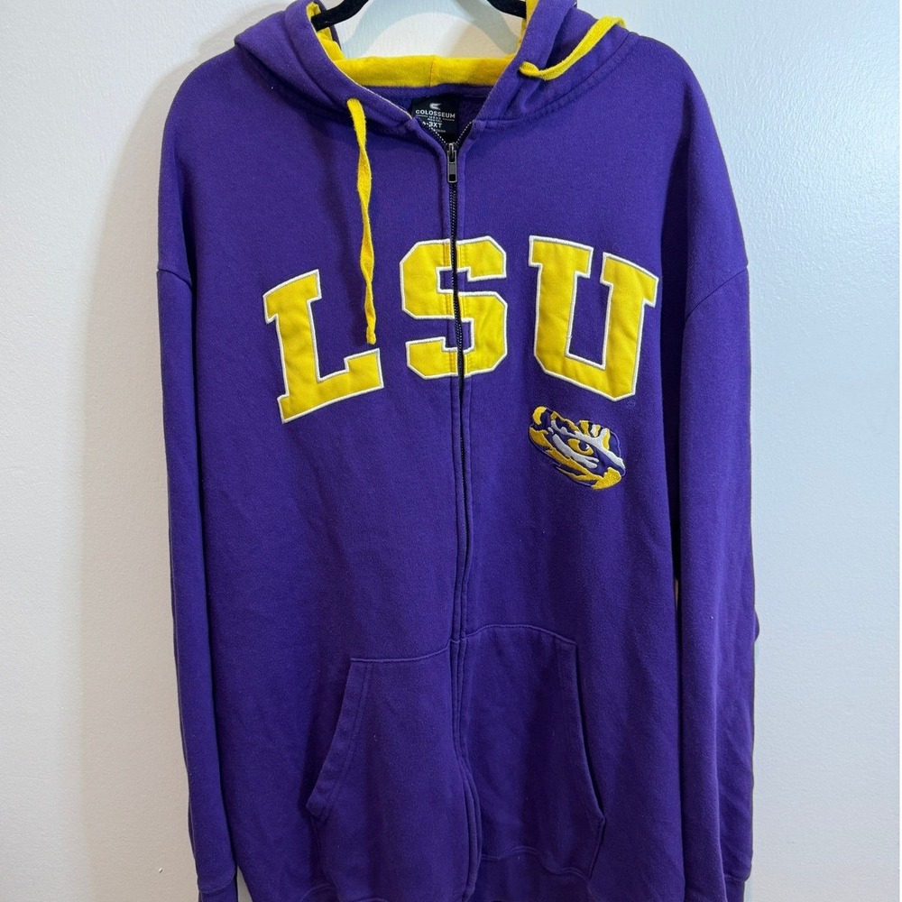 Colosseum LSU Tigers Hoodie‎ Mens 3XT Purple Yellow Full Zip Vintage Sweatshirt